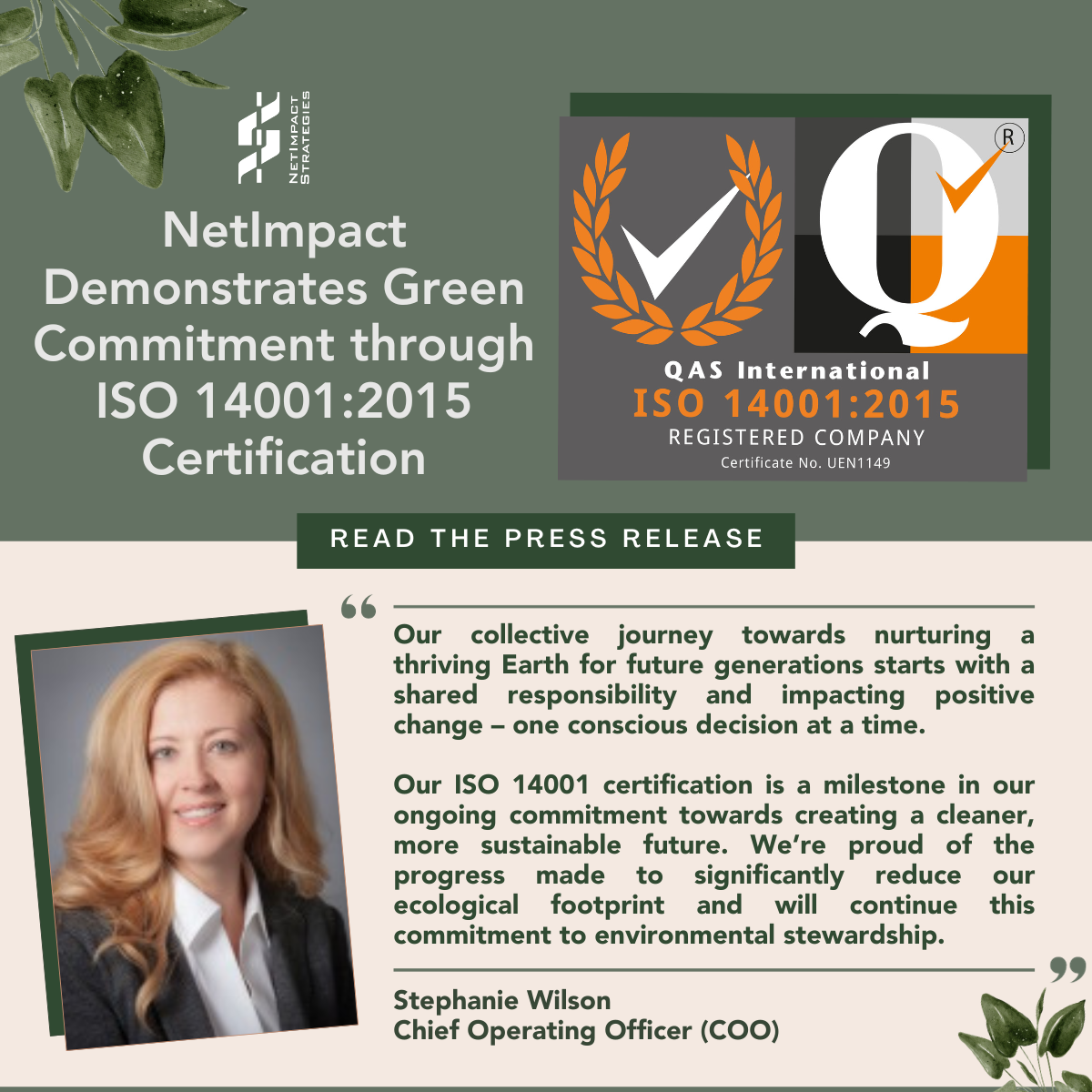 NetImpact Demonstrates Green Commitment with Environmental Management and Sustainability Certification